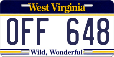 WV license plate OFF648