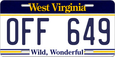 WV license plate OFF649