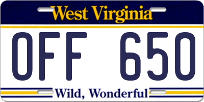 WV license plate OFF650