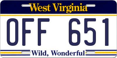 WV license plate OFF651