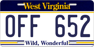WV license plate OFF652