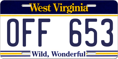 WV license plate OFF653
