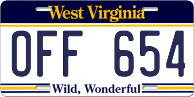 WV license plate OFF654