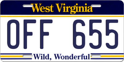 WV license plate OFF655