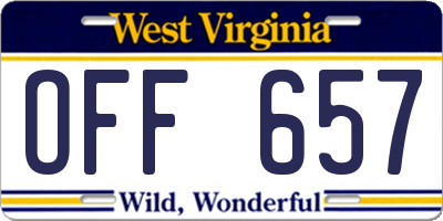 WV license plate OFF657