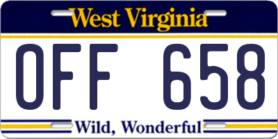 WV license plate OFF658