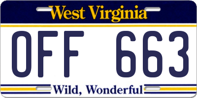 WV license plate OFF663