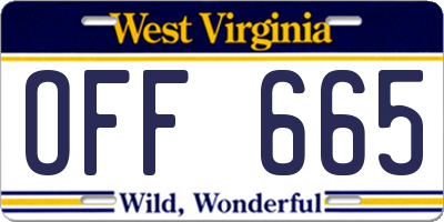 WV license plate OFF665