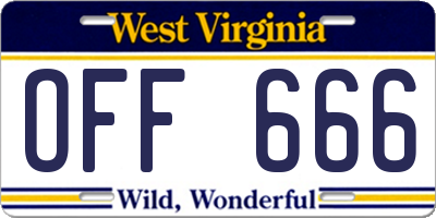 WV license plate OFF666