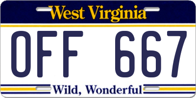 WV license plate OFF667
