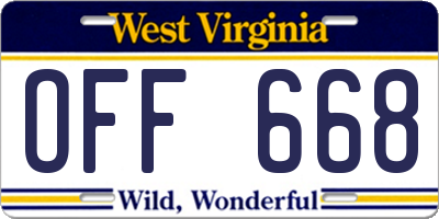 WV license plate OFF668
