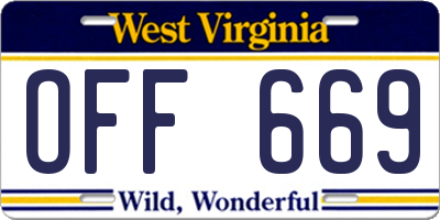 WV license plate OFF669