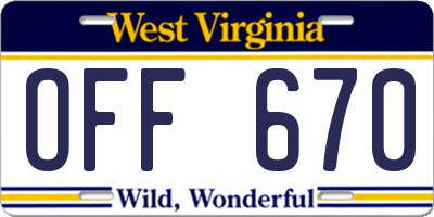WV license plate OFF670