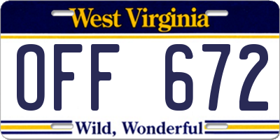 WV license plate OFF672