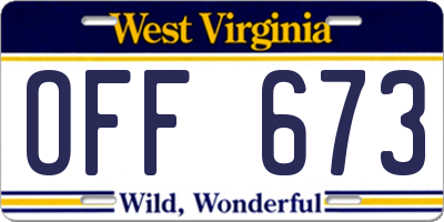 WV license plate OFF673