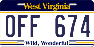WV license plate OFF674