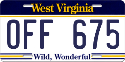 WV license plate OFF675