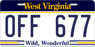 WV license plate OFF677