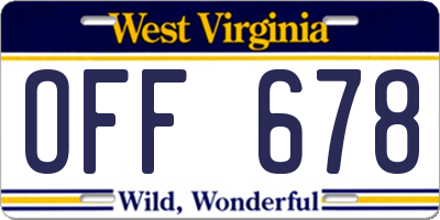 WV license plate OFF678