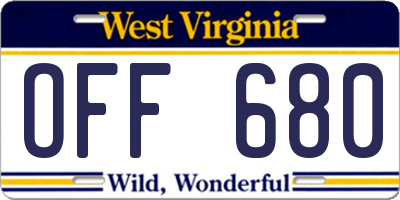 WV license plate OFF680