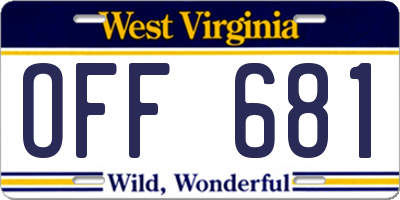 WV license plate OFF681
