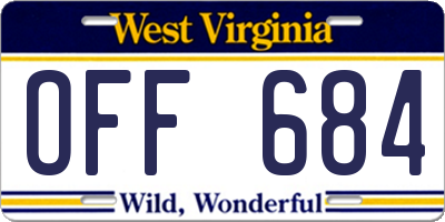 WV license plate OFF684