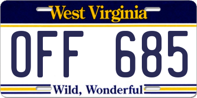 WV license plate OFF685