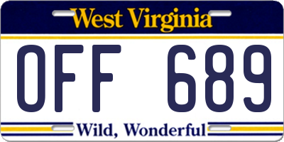 WV license plate OFF689