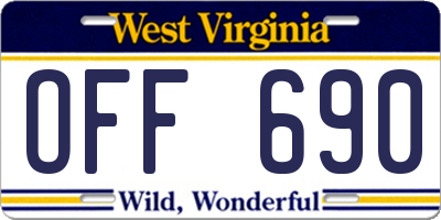 WV license plate OFF690