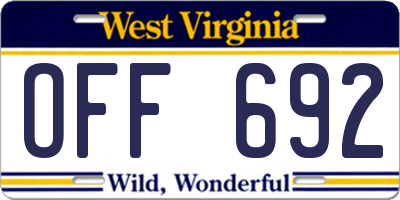 WV license plate OFF692