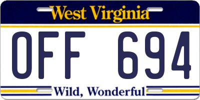 WV license plate OFF694