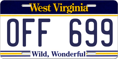 WV license plate OFF699