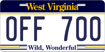 WV license plate OFF700