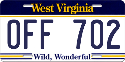 WV license plate OFF702