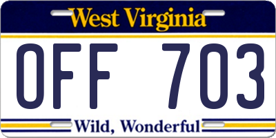 WV license plate OFF703