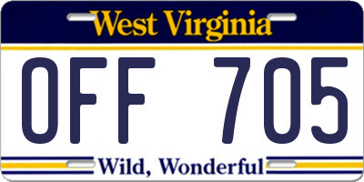 WV license plate OFF705
