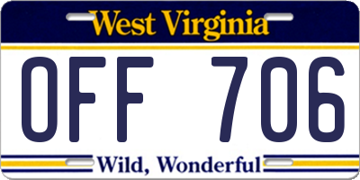 WV license plate OFF706