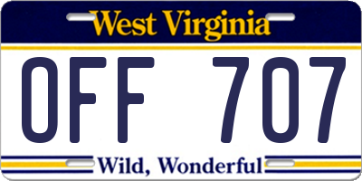 WV license plate OFF707