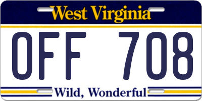 WV license plate OFF708