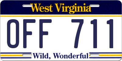 WV license plate OFF711