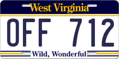 WV license plate OFF712