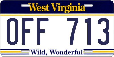 WV license plate OFF713