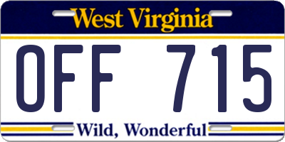 WV license plate OFF715