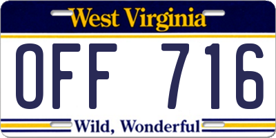 WV license plate OFF716