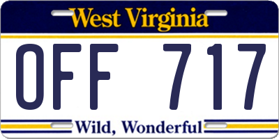 WV license plate OFF717