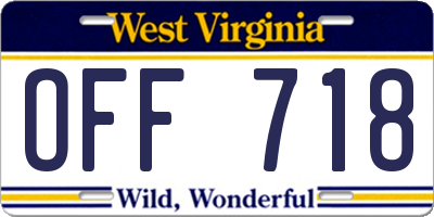 WV license plate OFF718