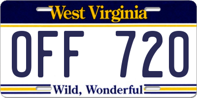 WV license plate OFF720