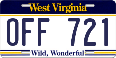 WV license plate OFF721