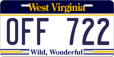 WV license plate OFF722