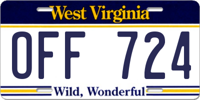 WV license plate OFF724